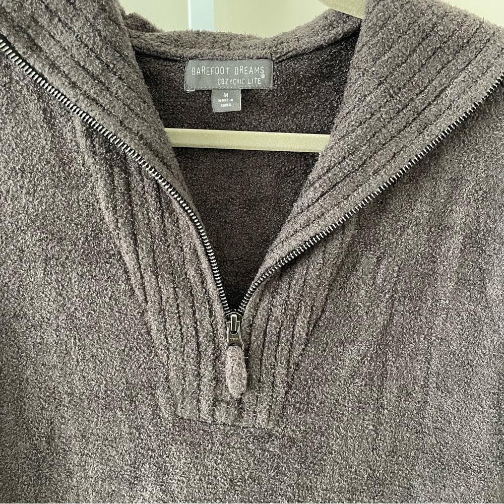 Barefoot Dreams CozyChic Lite Half Zip Hoodie Sweater Brown Size M - Picture 3 of 3